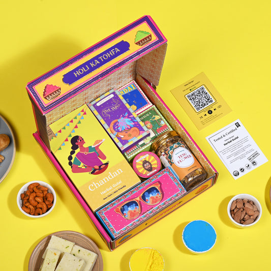 corporate holi gift hamper with herbal colours