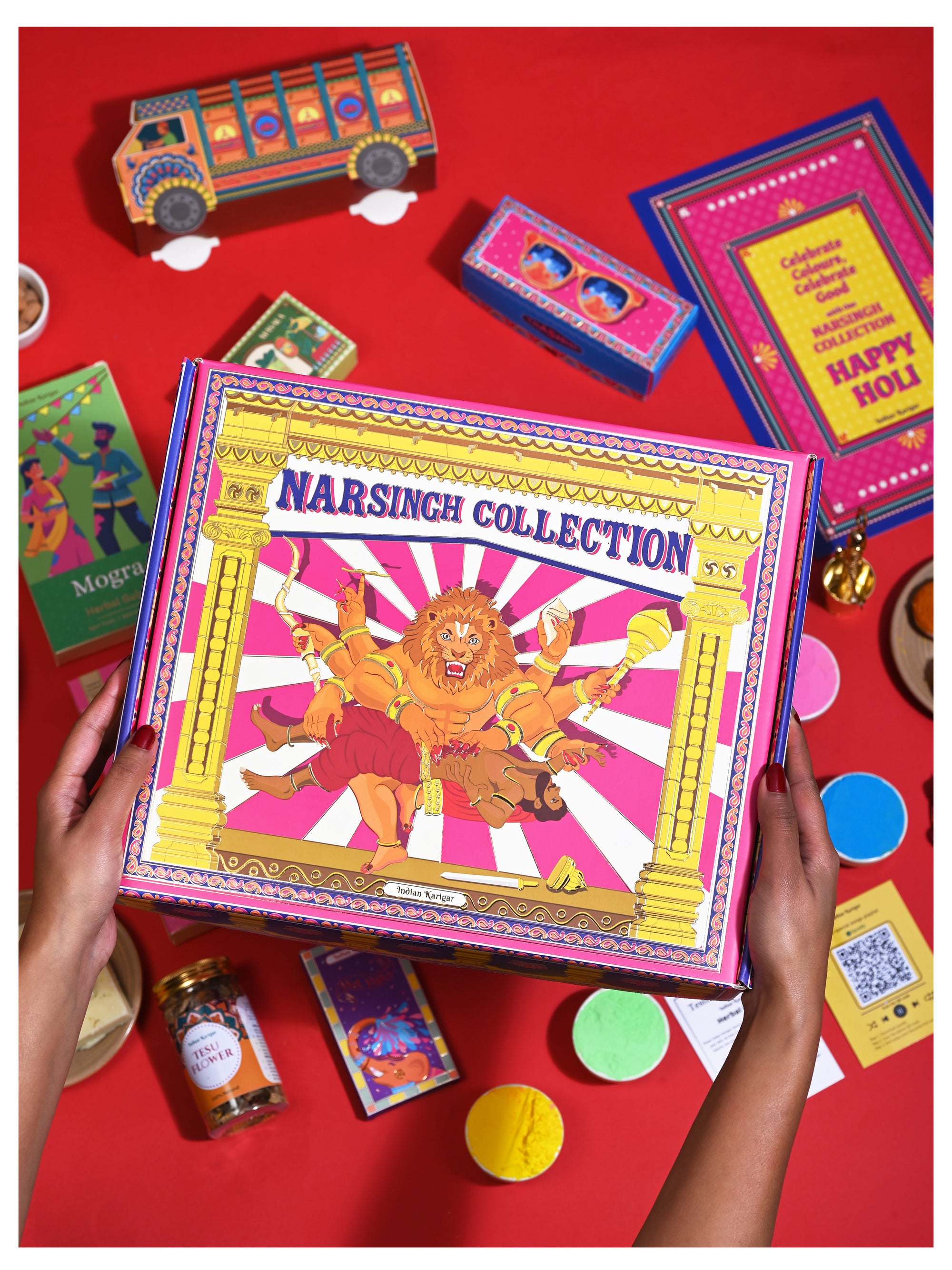 Narsingh Collection Holi Gift Hamper – Organic skin-safe colours, festive drinks, and accessories